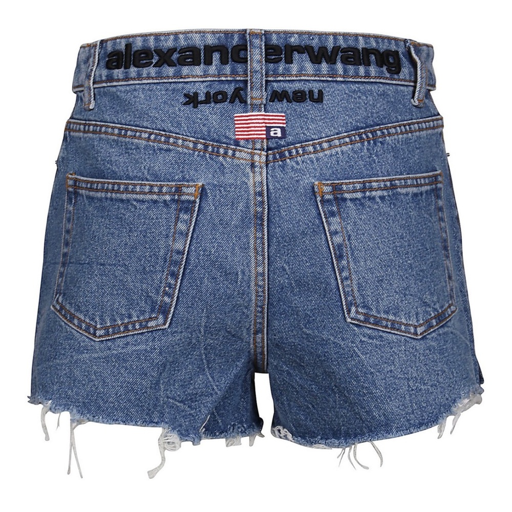 Alexander Wang Blue Denim Jean Shorts with Frayed Hem
